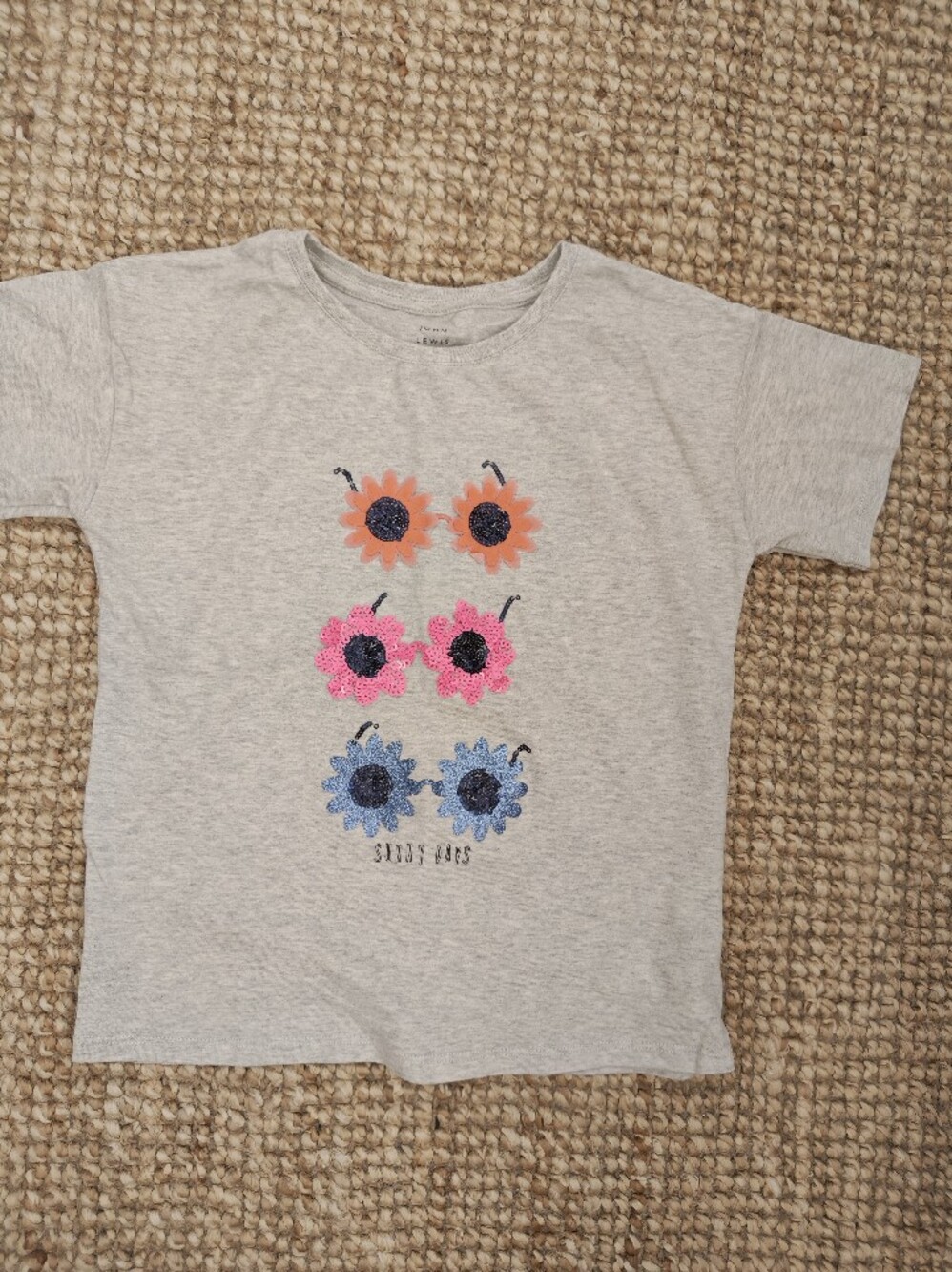 John Lewis Girls' Heather Gray Short Sleeve Tee with Blue, Pink & Orange Flowers